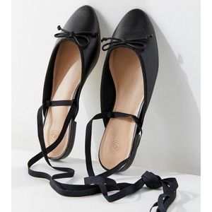 NWOT! Vegan leather ballet flats w/ ankle ribbons.